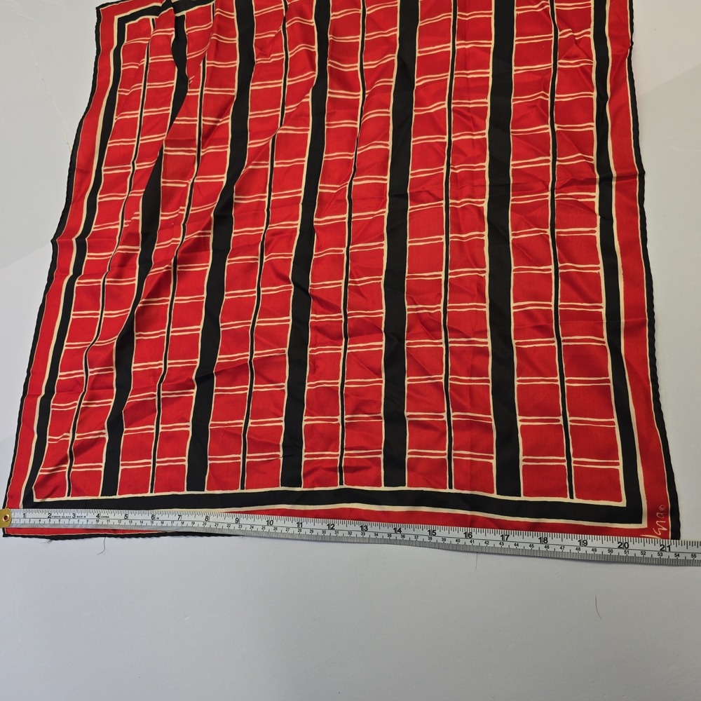 Vera Neumann Vintage Red Black Geometric Grid Square Scarf Silk Feel 21 Inch
